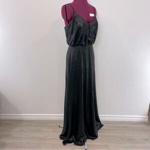 Bari Jay Black Strapy Sequin Blouson Bridesmaid Gown Maxi Dress